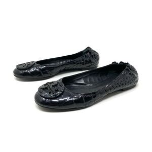 Tory Burch Reva Ballet Flats Black Patent Croc Print Leather Size 7